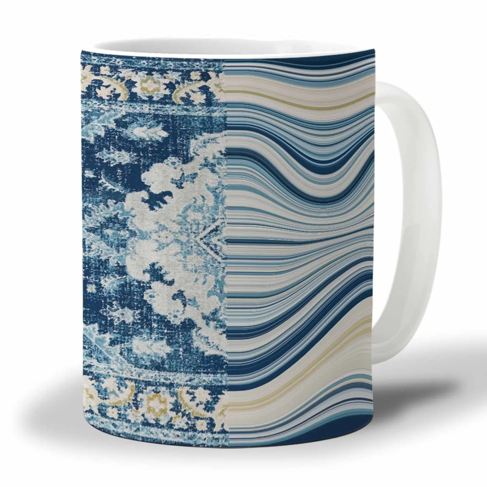 Blue Vintage Carpet With Twisted Stripes And Bohemian Curves Personalized Mug Original Mugs Free Shipping Coffee Cups Custom Cup