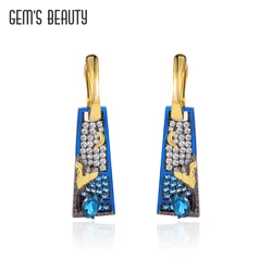GEM'S BEAUTY Oil Painting Night Hoop Earrings Real 925 Sterling Silver Earrings For Women Jewelry 2022 Trend New Natural Topaz