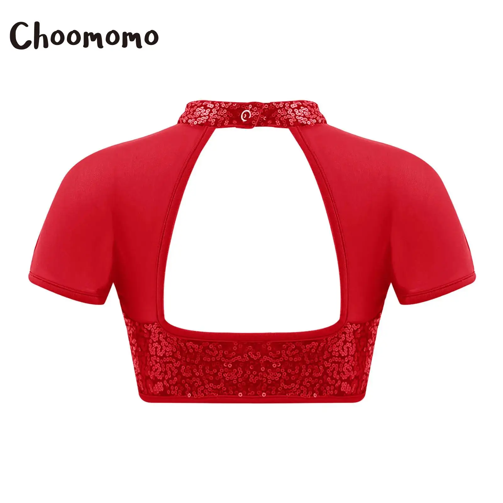 

Girls Jazz Hip-hop Dance Tops Short Sleeve Mesh Shiny Sequin Dance Crop Top And Skirt Athletic Ice Skating Cheerleading Costume