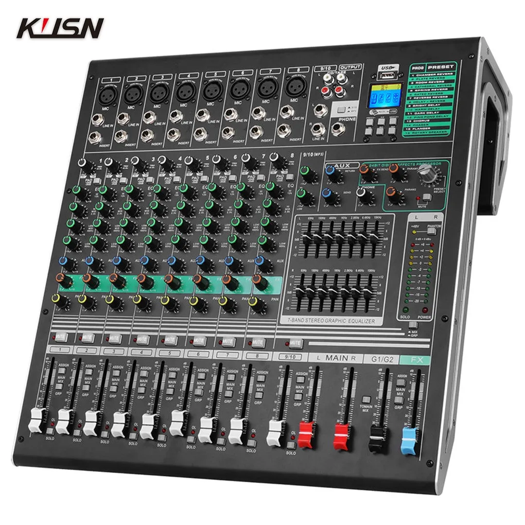 10 Channel 2 Group Professional Audio Digital Mixer Mixing Console 24 DSP Mini Sound Mixer Console with Bluetooth MP3 USB