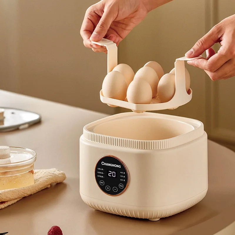 

220V Smart Egg Cooker Automatic Home 2-in-1 Electric Stew Pot Egg Steamer Multifunctional Reservation Breakfast Machine 7 Eggs