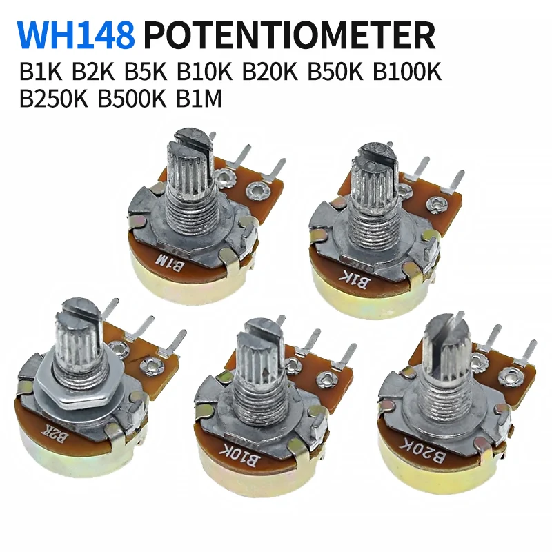 WH148 Linear Potentiometer 15mm Shaft With Nuts And Washers 3pin WH148 B1K B2K B5K B10K B20K B50K B100K B250K B500K B1M