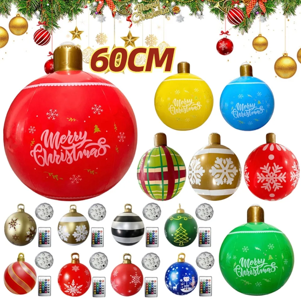 PVC Inflatable Christmas Ball Garden Decoration Ornaments Ball 60CM Xmas New Years Party Atmosphere Ball Yard Lawn Porch Decor