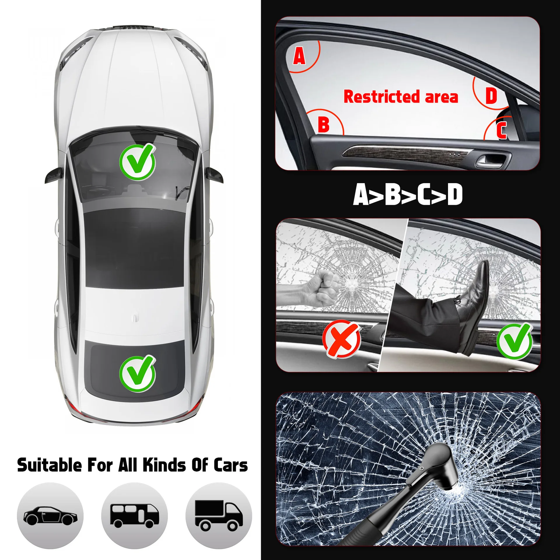 All Metal Car Emergency Escape Tool Hardened Steel Window Breaker Seatbelt Cutter Portable Anti-Slip Car Safety Hammer view 5