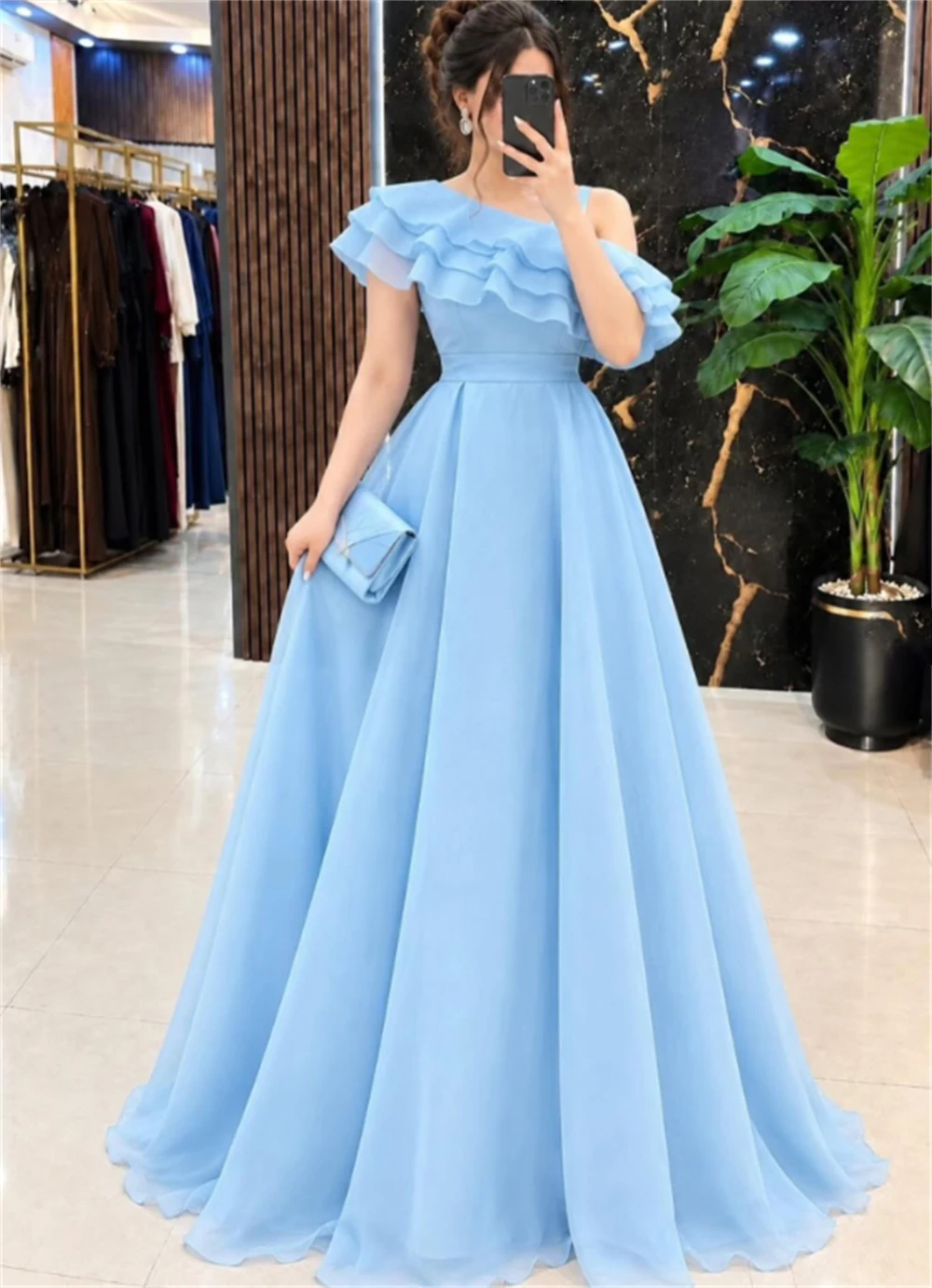 Evening Dresses One Shoulder Ruffle A Line Women's Formal Evening Gowns Elegant Party Prom Dresses vestidos de fiesta elegantes