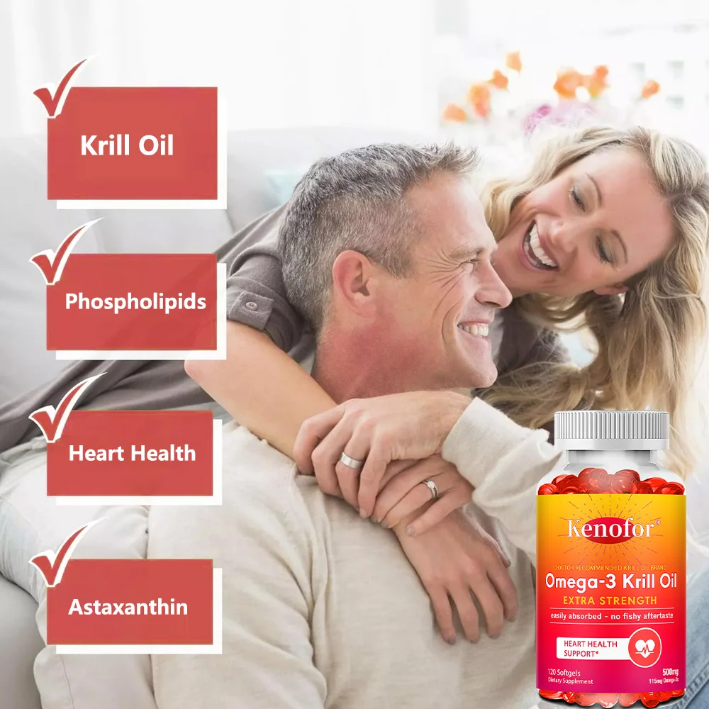 Antarctic Krill Oil 500mg Omega 3 Fatty Acid Supplement, High Potency EPA & DHA Krill Oil, Astaxanthin, Supports Heart Health