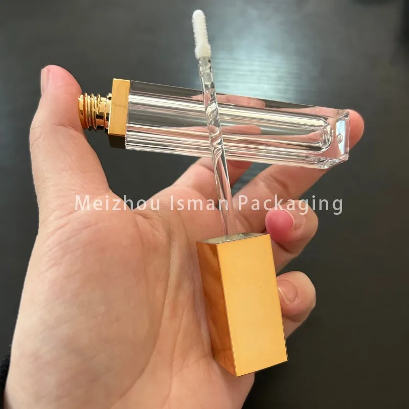 50 pçs luxo 6ml quadrado varinha de ouro vazio tubo batom líquido claro lipgloss recipiente tubos embalagem de maquiagem com aplicador