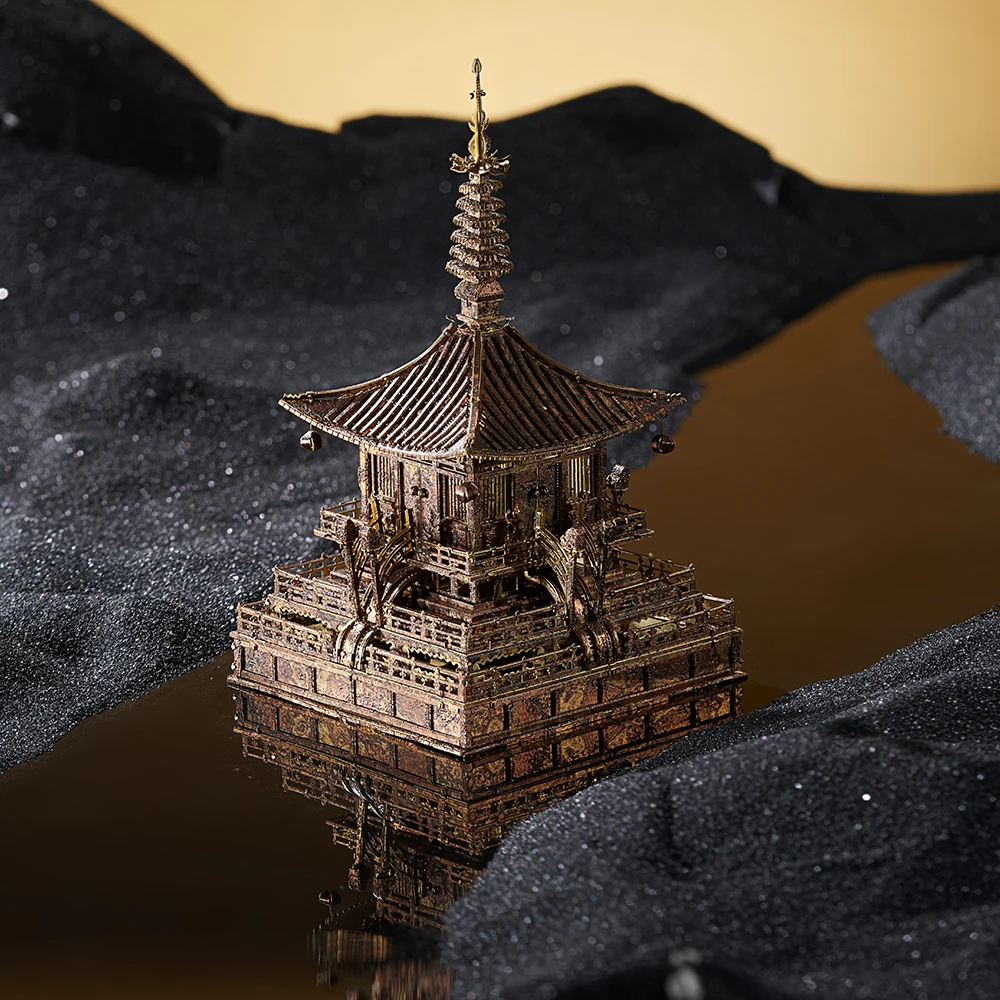 Piececool 3D Metal Model Kits Gilt Bronze Pagoda Building 3d Puzzle DIY Toys Creative Gifts Assembly Jigsaw for Home Decoration