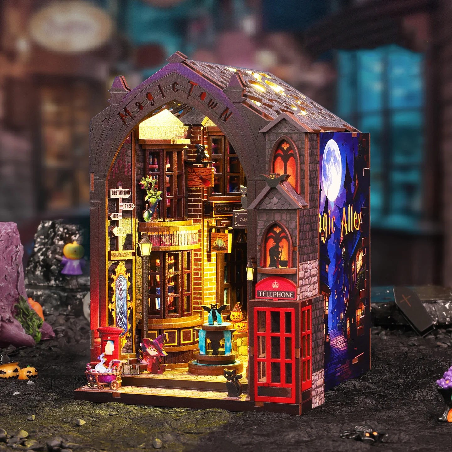 

НОВЫЙ DIY деревянный волшебный книжный уголок, полка, вставки, наборы миниатюрных моделей с легким подставкой для книг для друзей, подарки на день рождения