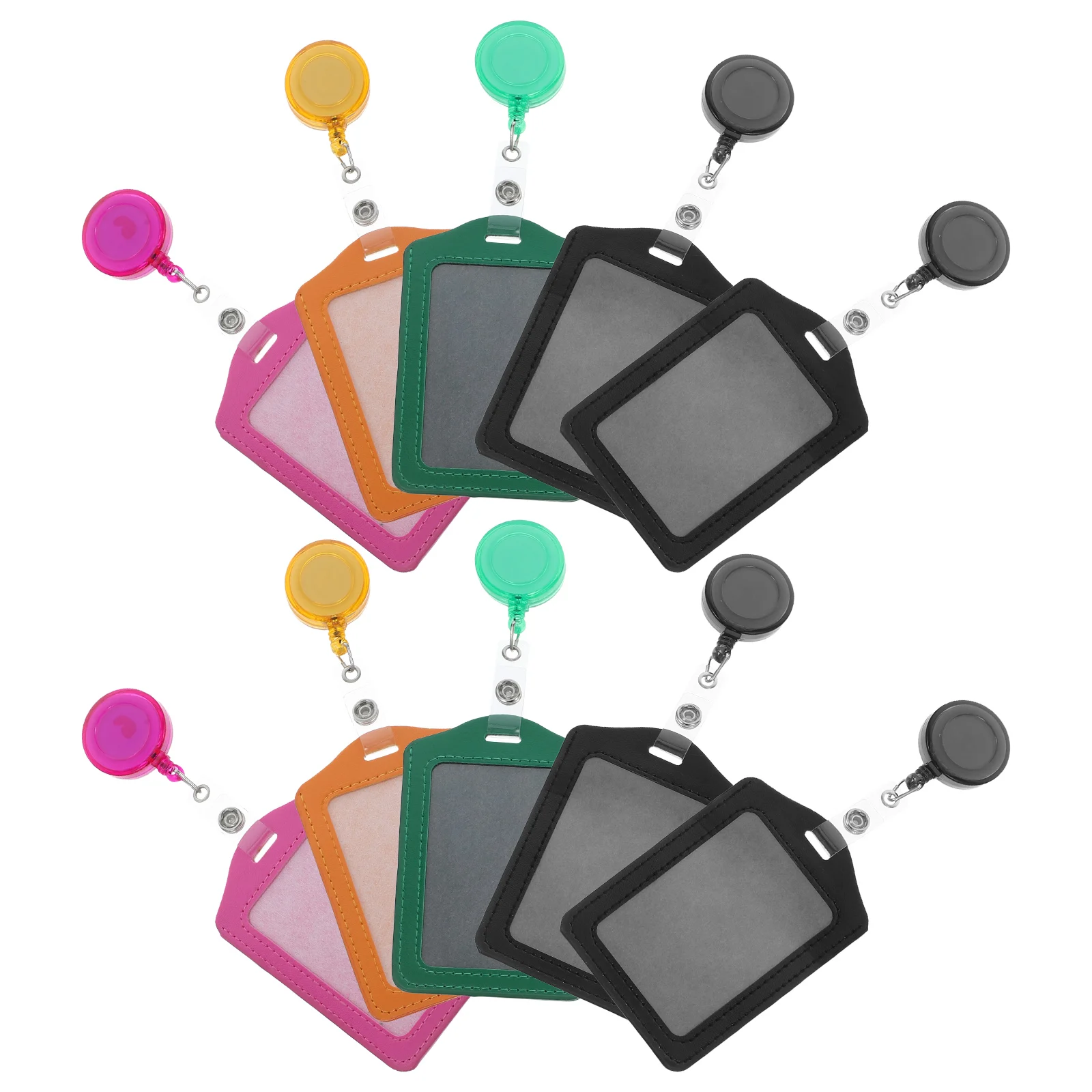 

10pcs Vertical Pu Id Badge Pass Case Mixed Colors Random Reel Clear Window For Business Card Credit Card Badge Holder