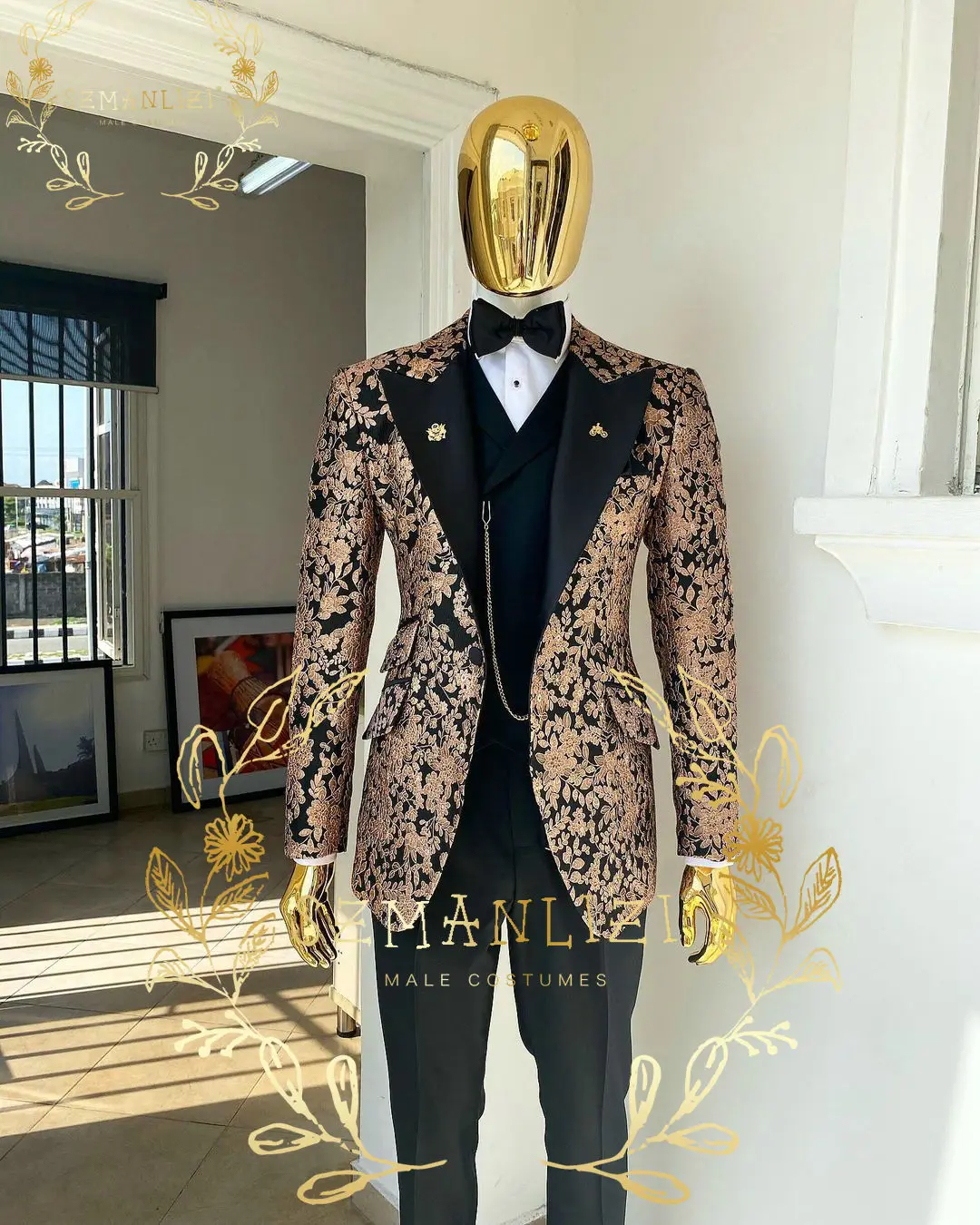 2024 Newest Elegant Male Suits Peaked Lapel Costume Homme Luxury Jacquard Groom Wedding Party Prom Suits Tuxedos 3 Pieces Sets