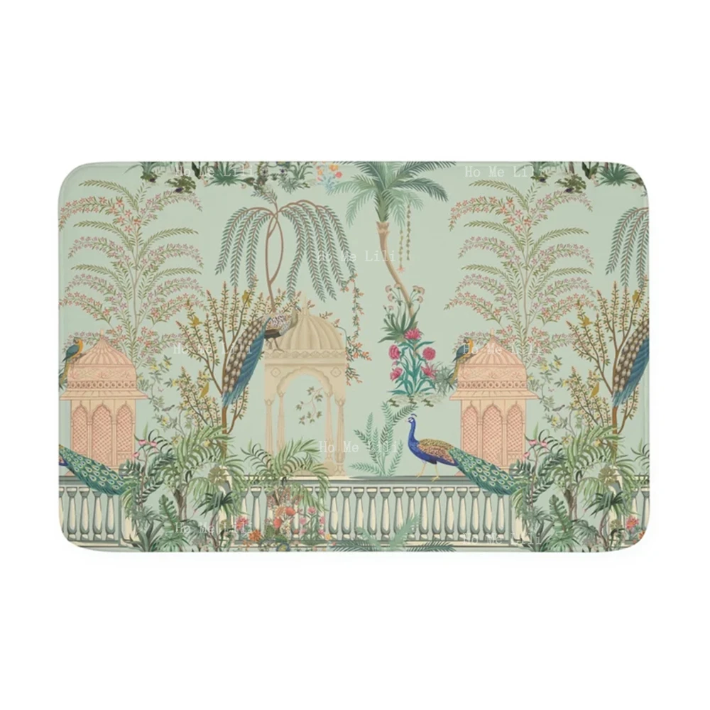 Lovely Peacocks Plants Birds Chinoiserie Garden Bathroom Rug Home Decor