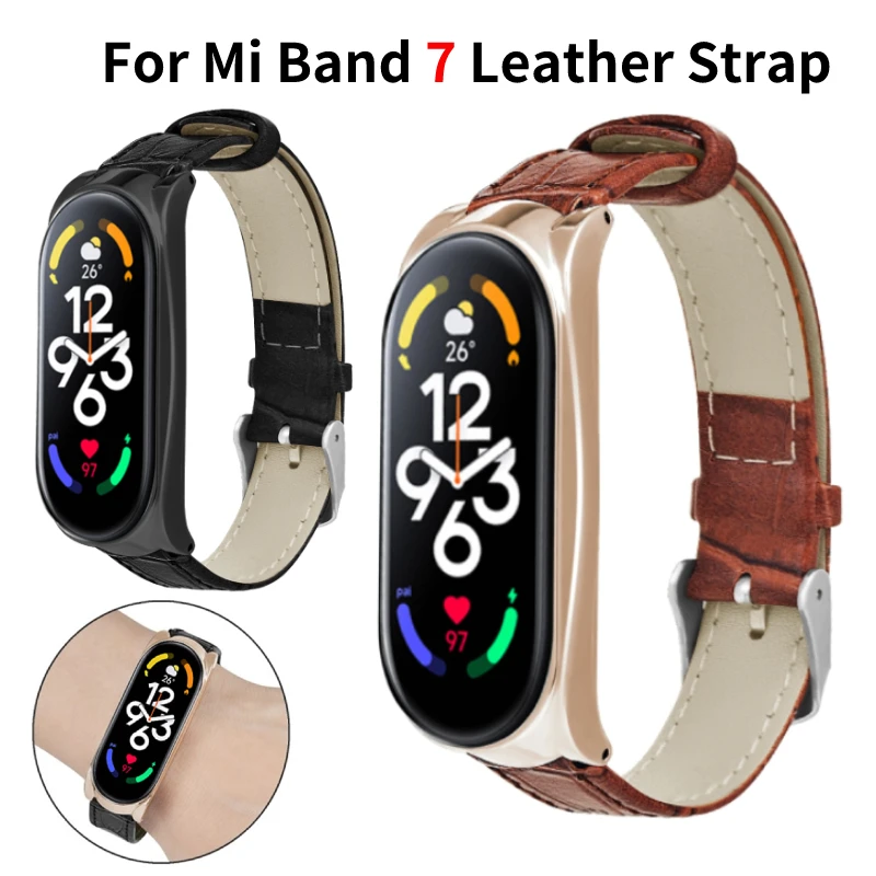 Leather Bracelet Band Replacement Strap Breathable Neutral Adjustable For Mi Band 7 Watch Strap 2 In 1 Soft Watchband