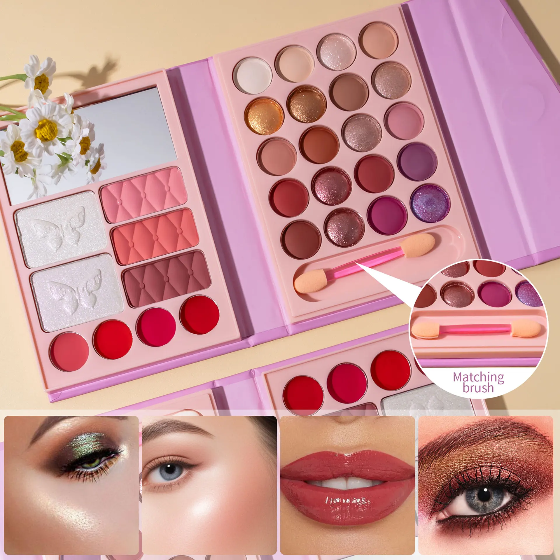 Paleta de Maquillaje Profesional Multifuncional Todo en Uno con Lápiz Labial Mate Brillante, Rubor, Contorno, Iluminador, Cosméticos de Maquillaje