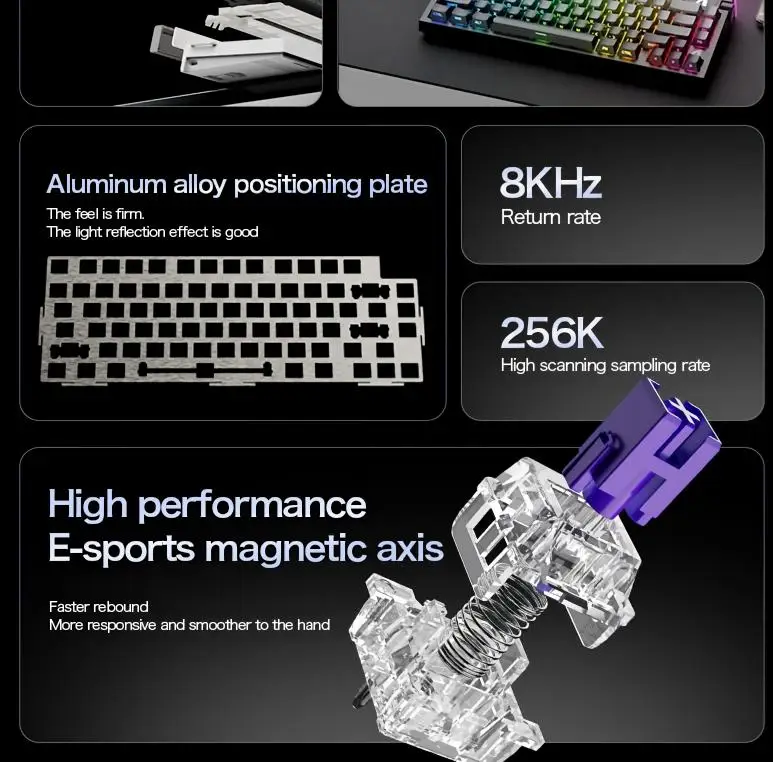 ATTACK SHARK R85HE Magnetic Gaming Keyboard, PBT Keycaps, RGB Backlight, Wired 8000Hz Polling, 0.005mm RT, Web and PC Drivers