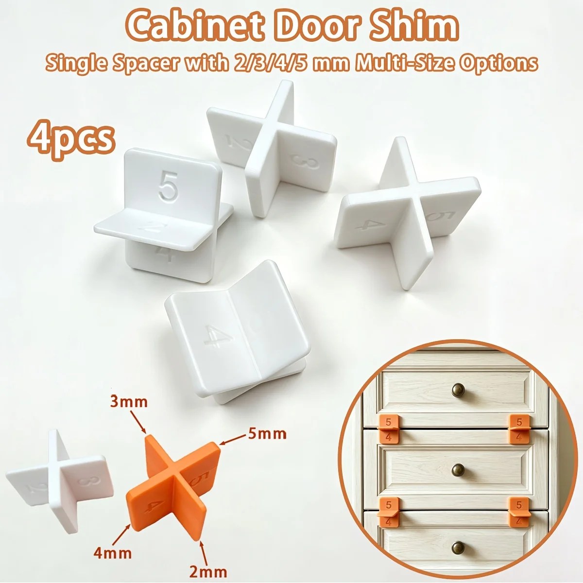 2 Stück/4 Stück 4-in-1-Schubladen-Abstandshalter, Holzverkleidungs-Dichtung für Schranktüren, geeignet für Spalten von 2–3–4–5 mm, Möbel-Abstandshalter zur Reparatur von Schubladen, für die Heimdekoration. – Detail 8