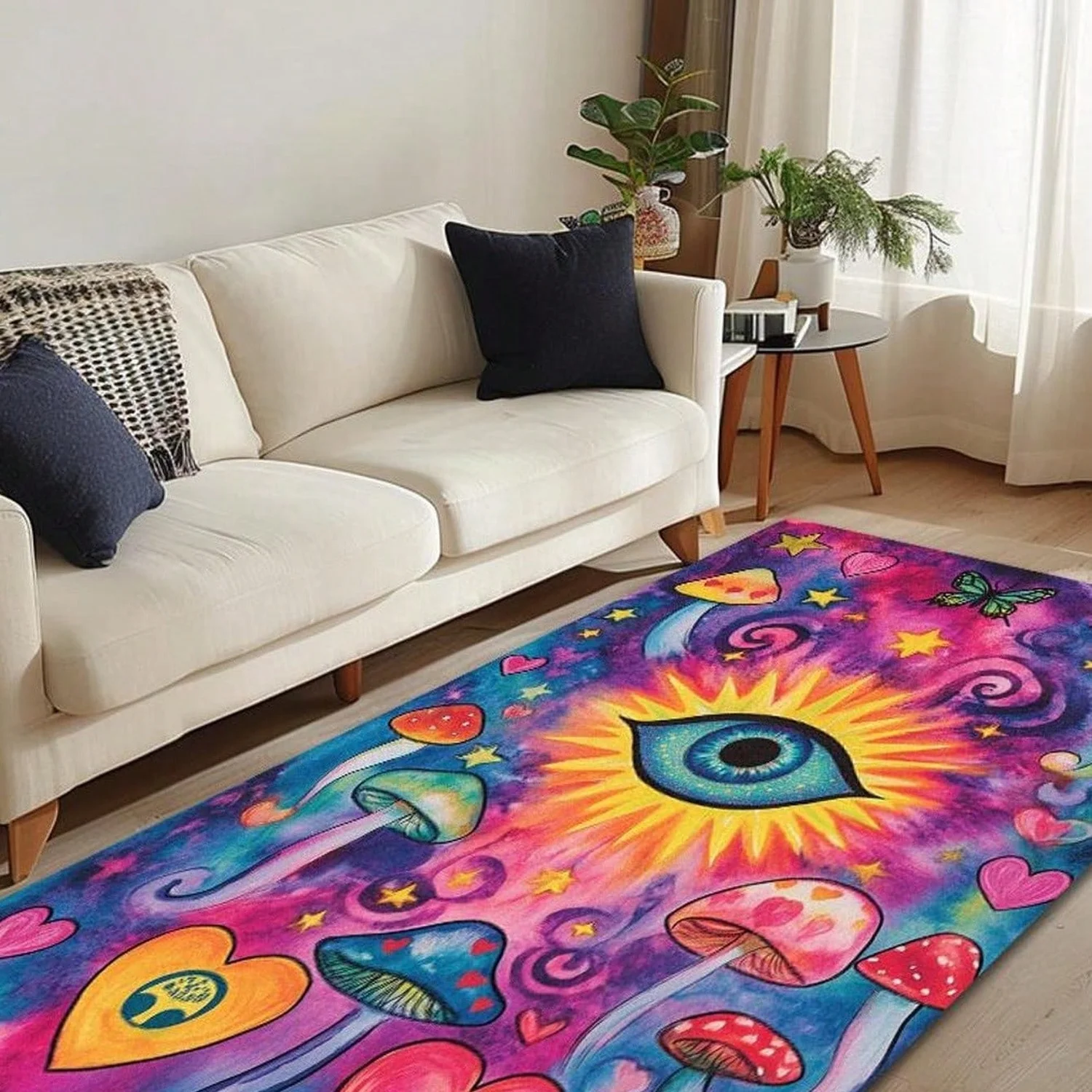 Eye-Patterned Carpet, Pink Carpet, Heart-Shaped Carpet, Valentine's Day Gift, Mushroom-Patterned Carpet, Ultra-Thin Carpet, Washable Carpet, Non-Slip Bottom Carpet