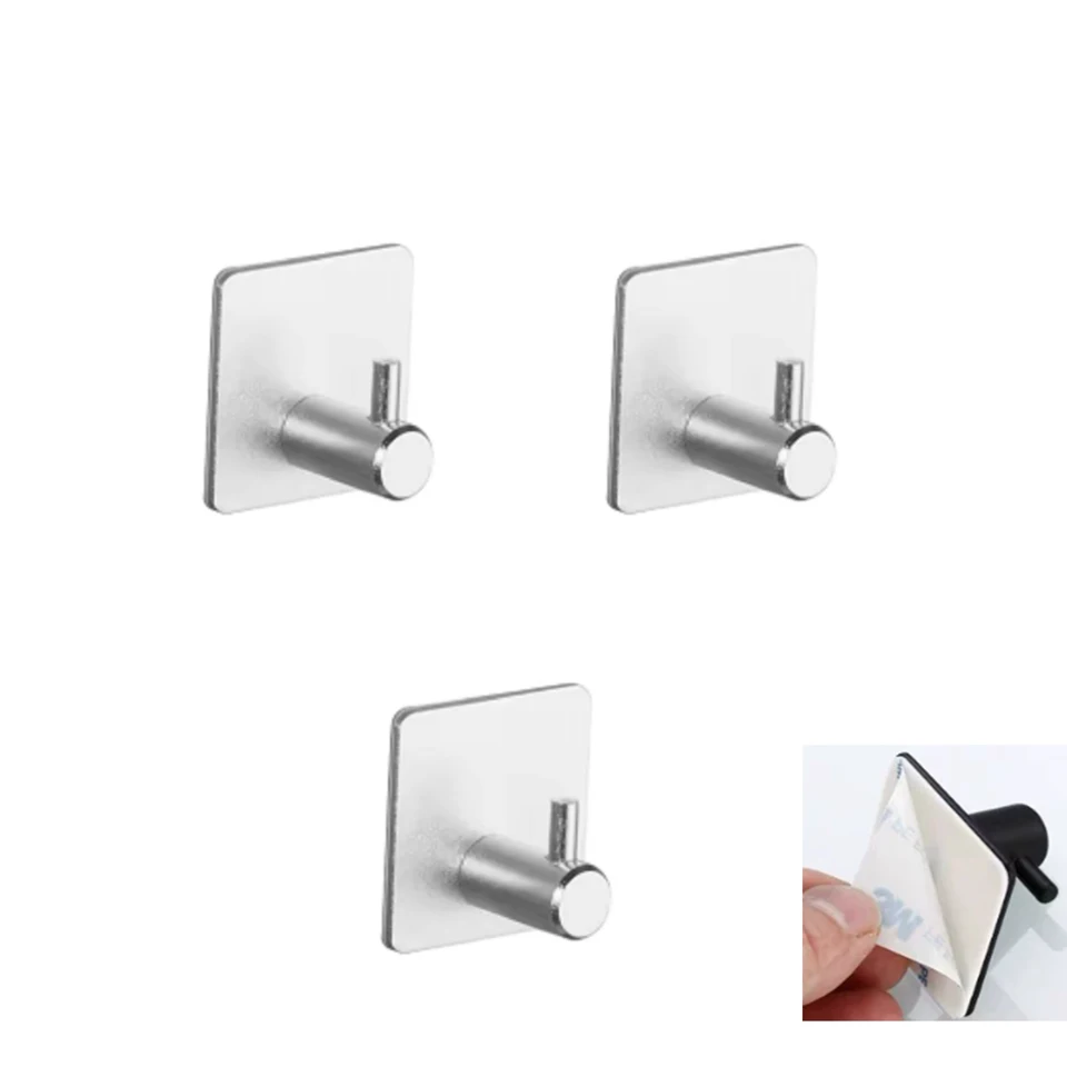 10PCS Transparent Stainless Steel Self Adhesive Hooks for Bathroom Towel Clothes Key Hangers Strong Storage Sticker Hooks - 15