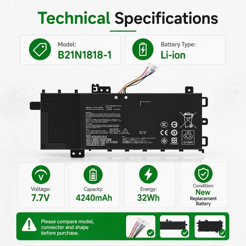 Replacement Laptop Battery for ASUS B21N1818-1 C21N1818 X512UB F512D A512F Notebook Battery Pack