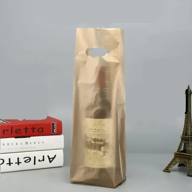 

50pcs Single Thick Wine Bottle Handbag Gift Box Universal Cigarette Packaging Gift Bags Gold Black Plastic Portable Handle Bag