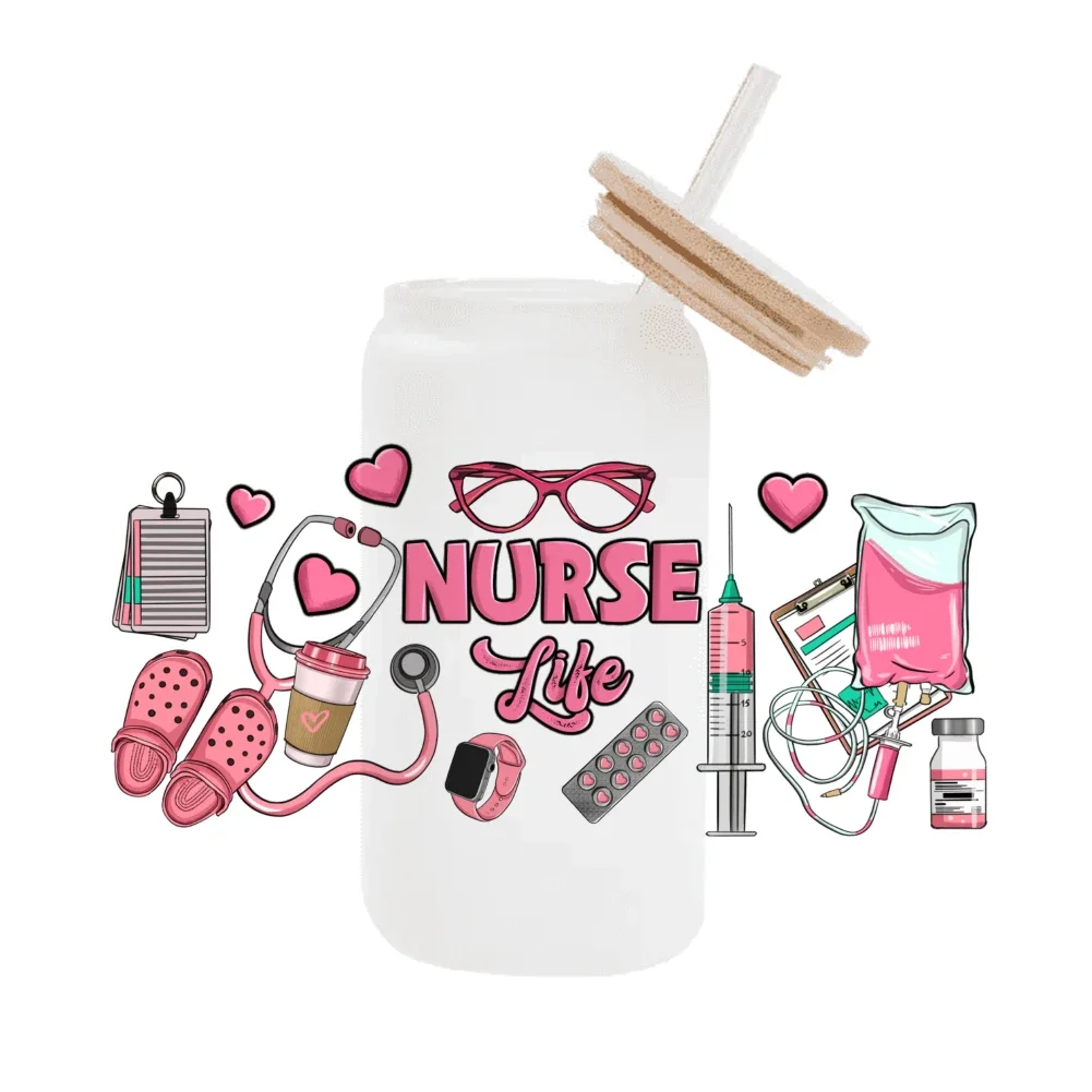 Doctors Nurses Medical Treatment For Libbey 16oz Can Glass 3D Waterproof UV DTF Coffee Can Wrap Libbey Glass Wrap