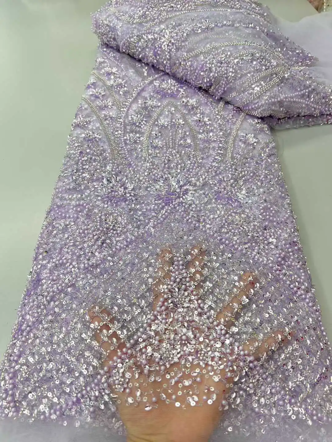 2025 Luxury African Lace Fabric High Quality Sequins Beads Lace Fabrics For Nigerian Wedding French Tulle Lace Fabric