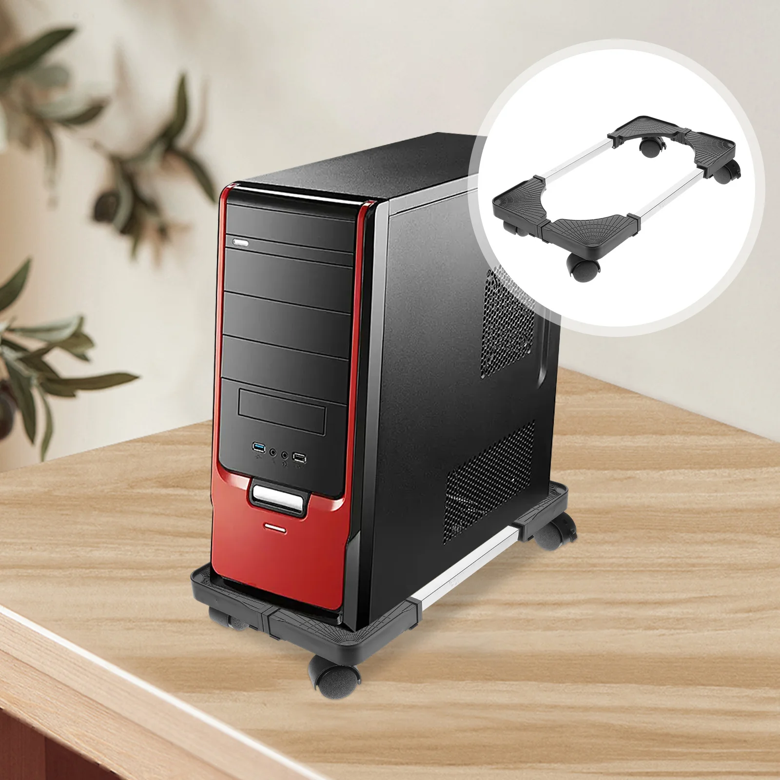 컴퓨터 타워 스탠드 40Kg 하중 용량 롤링 데스크탑 타워 스탠드 책상 아래 PC 바닥 거치대 이동식 컴퓨터 카트