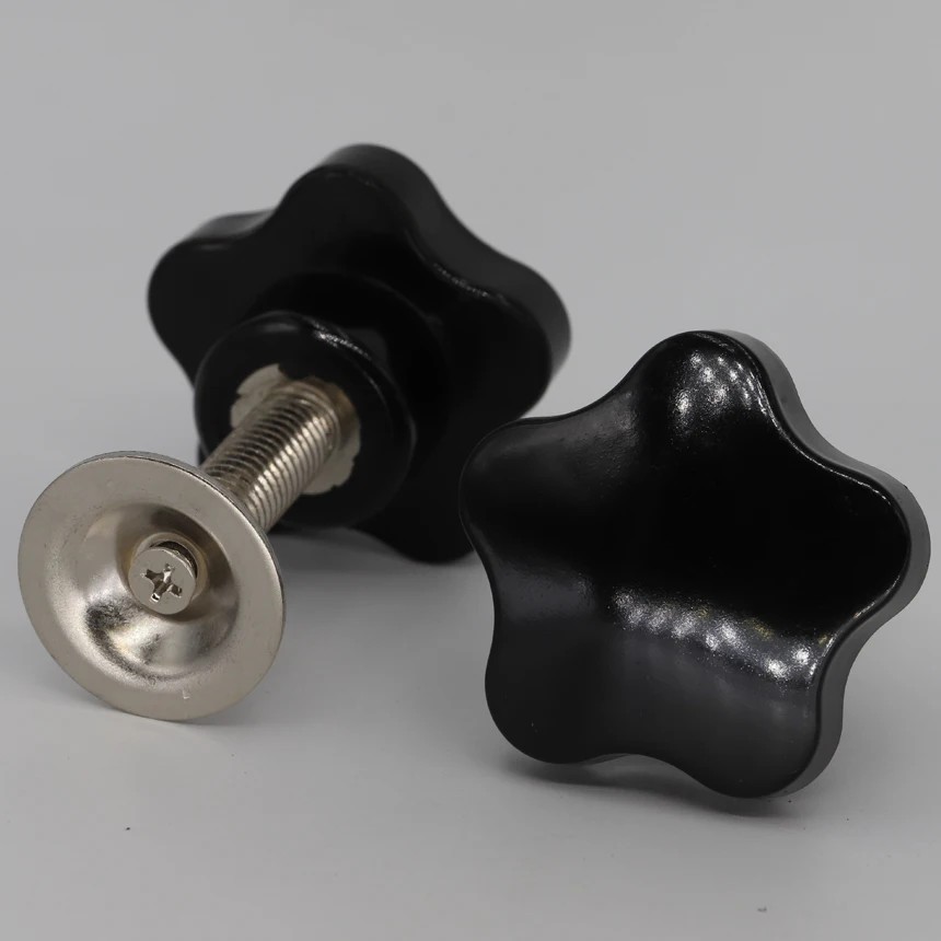 M10 M12 Male Thread 45mm 50mm 60mm Length 50mm Head Diameter Thumb Screw On Torx Five Star Handle Clamping Grip Knob With Plate