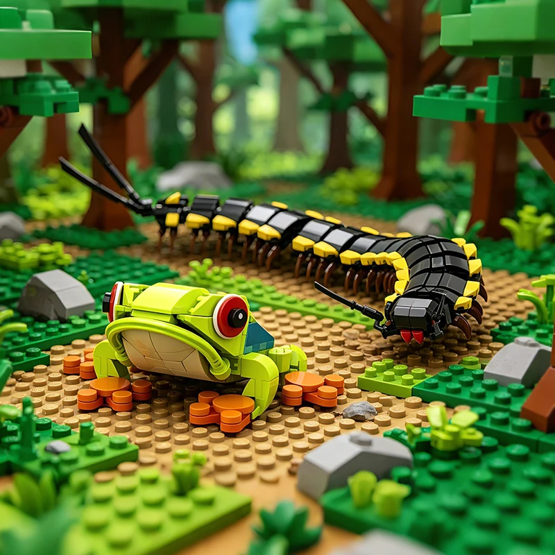 Creative MOC Bricks Cute Tree Frog Centipede Scorpion Animal Building Blocks DIY Education Ornament Toy Xmas Birthday Gifts