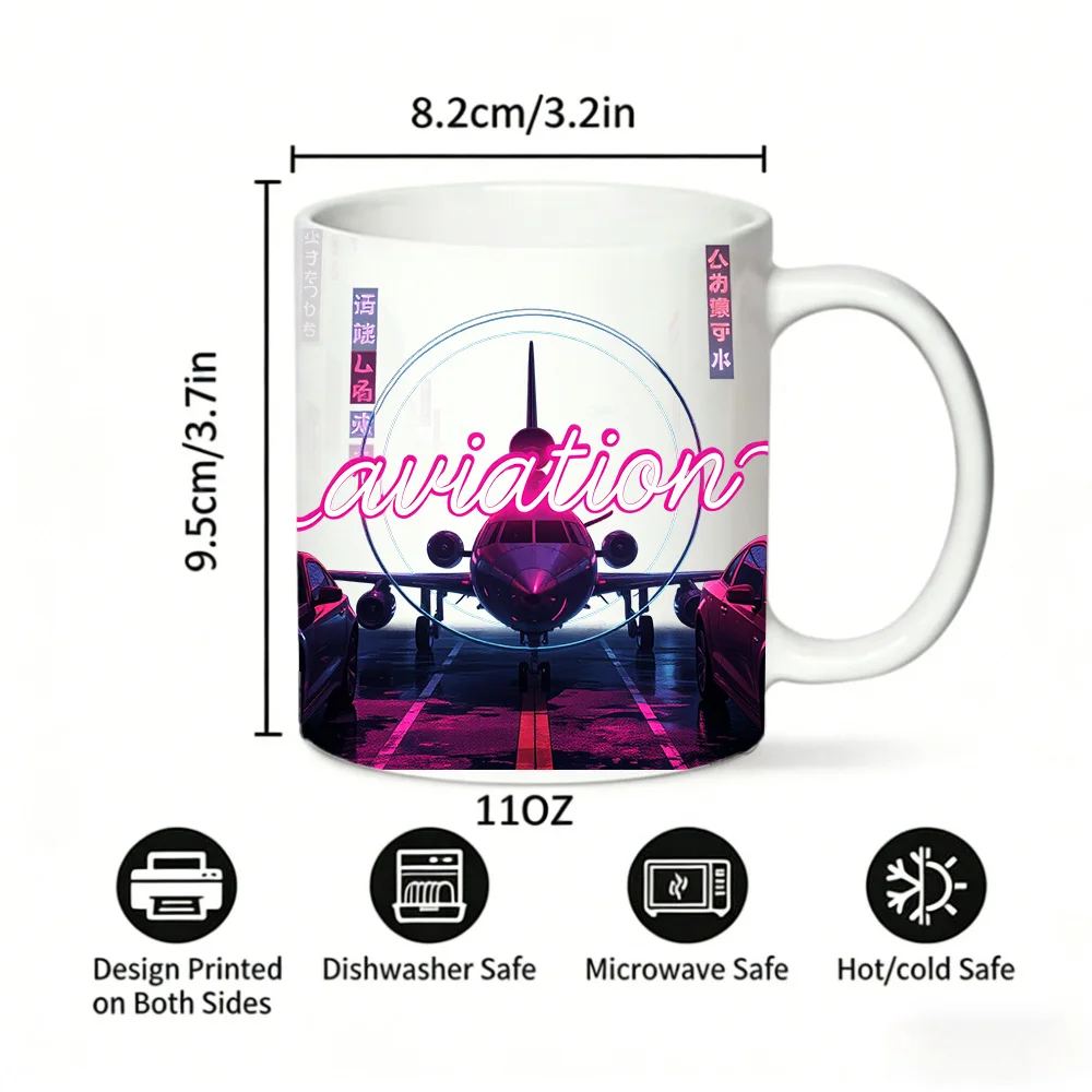 Cup & Mug Set, Cyberpunk Aviation Airplane Ceramic Mug, Coffee Cup, Milk Cup, Office Tea Cup, Drinking Cup, Gift for Friends