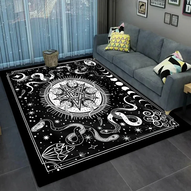 Gothic Snake Moon Star Print Decor Rug, Floor Mat for Entryway, Living Room, Bedroom, Play Area, Kitchen, Bathroom