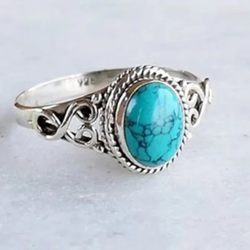 New Fashion Natural Turquoise Ring Wedding Engagement Birthday Party Anniversary Gift Retro Elegance Aquamarine Ring JewelryRing