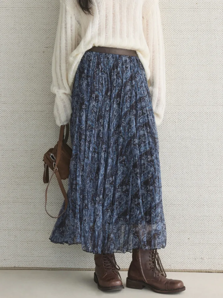 Cici elegante e elegante feminino 2025 inverno saia plissada com design estampado tecido de poliéster para outono inverno uso diário