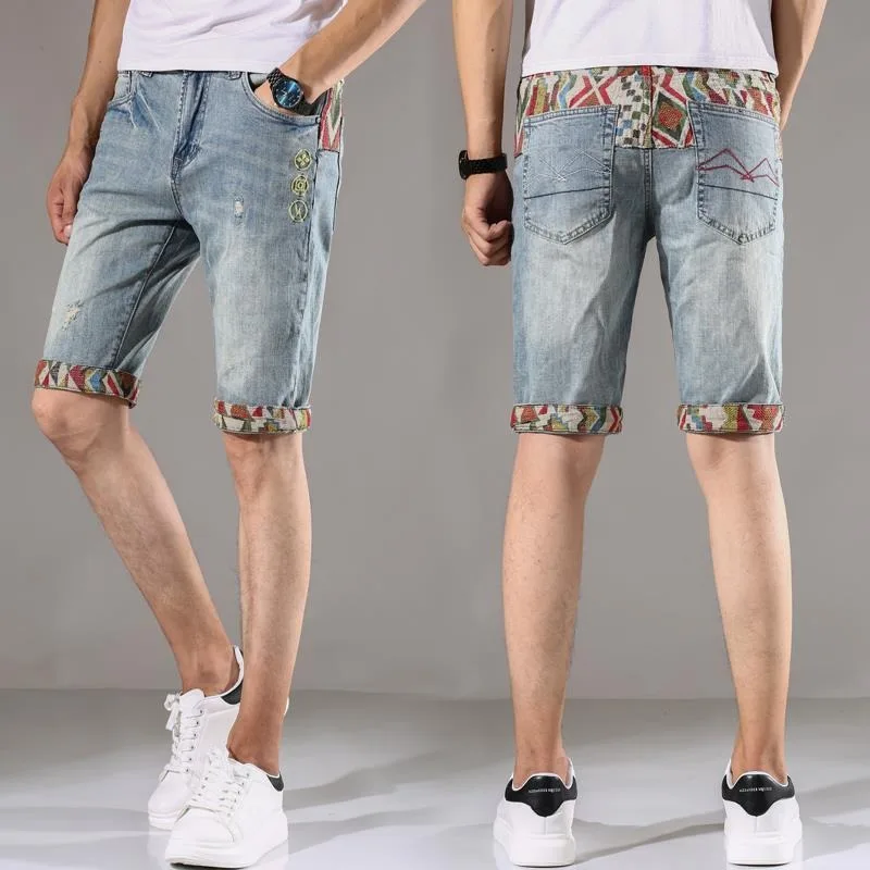 

Premium Embroidered Ripped Denim Shorts Men's Luxury Trendy Five-Point Korean Style Fashionable Pants Summer 2025