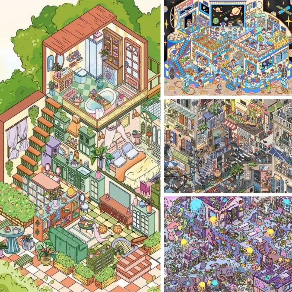 Multiple Theme 3D Cartoon Stickers PET Roman Street Scrapbook Stickers Neighborhood Museum DIY Scene Stickers Creative Crafts