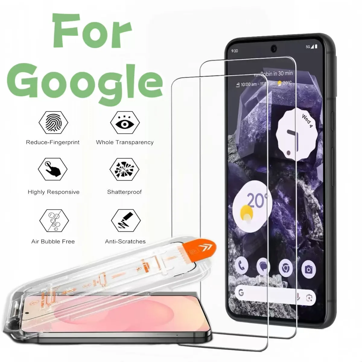 Lot de 2 protecteurs d'écran HD transparents pour Google Pixel 10 9 8 7 6 6A Series, verre trempé 9H, sans bulles