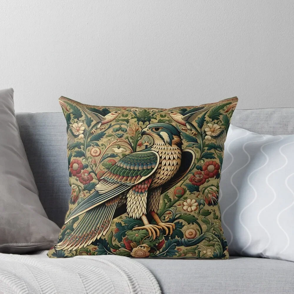 Regal Falcon in Floral Harmony - Ornate Wildlife Art Throw Pillow Cushions pillow cover christmas pillow