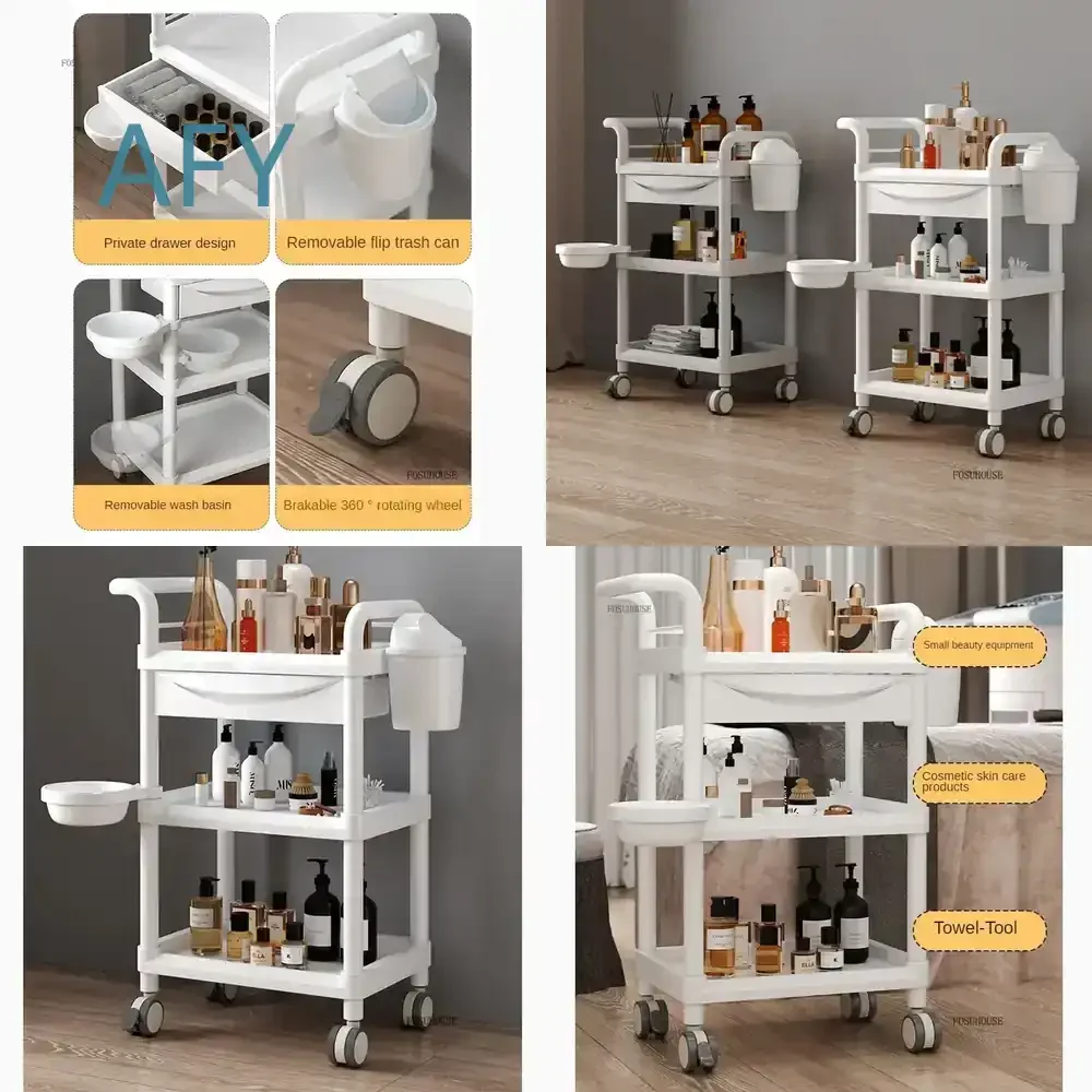 Modern High-end Salon Trolley for Hospital Movable Storage Plastic Trolley for Living Room Home Office Small Household Tool