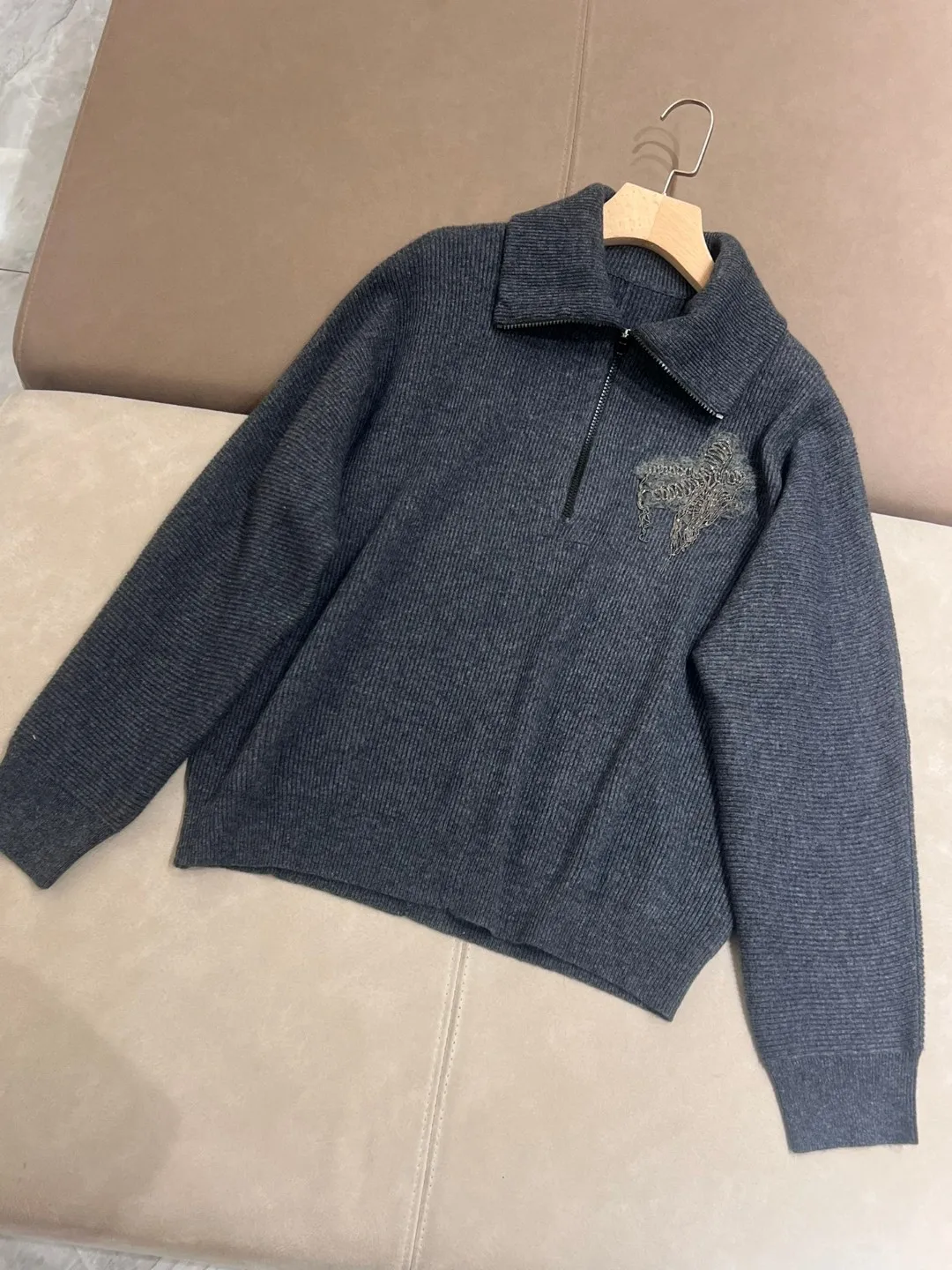 Casual pure cashmere exquisitely decorated loose sweater