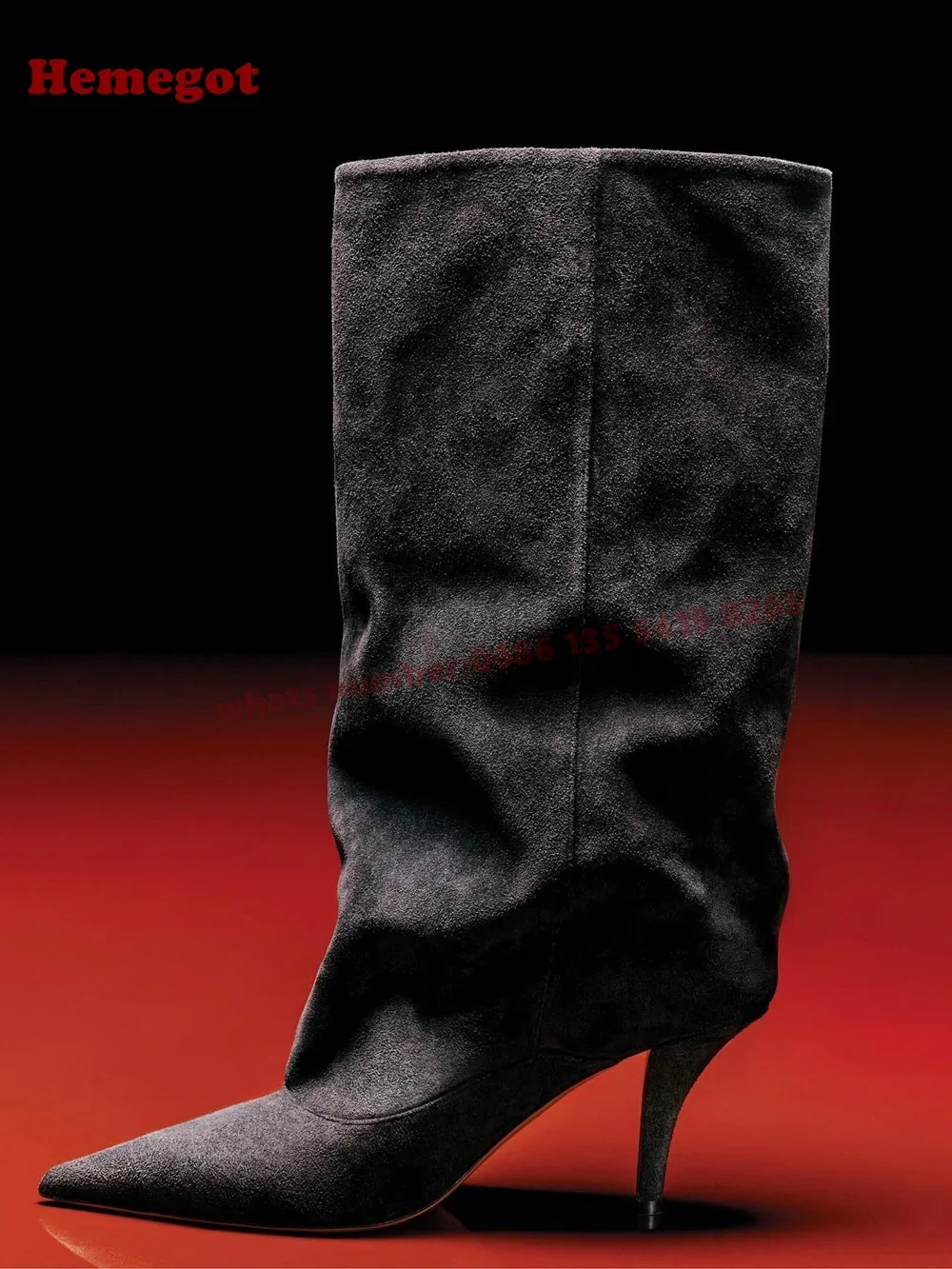 Brown Pleated Knee High Boots Round Toe Stiletto Heels Slip On Women\'s Long Boots 2025 New Winter Casual Shoes Luxury