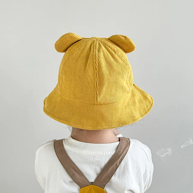 سروال قصير الطفل دلو القبعات لطيف الدب التطريز قبعة الخريف الفتيات الفتيان قبعة صياد مع حبل يندبروف قابل للتعديل 2-5Y #3