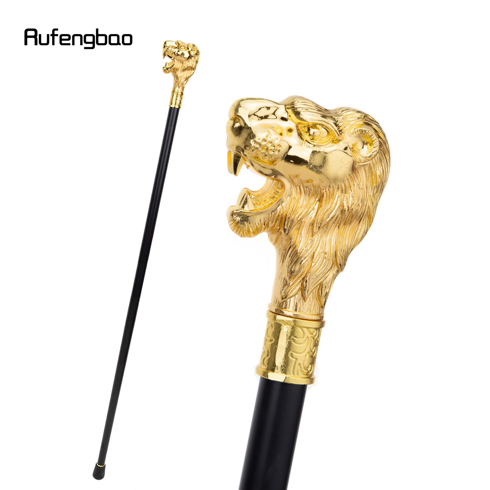 Gold Lion Head with Mustache Single Joint Fashion Walking Stick Decorative Vampire Cospaly Walking Cane Halloween Crosier 93cm