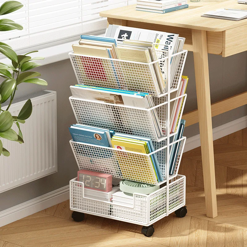Mobile Bookshelf, Rolling Storage Rack with Wheels for Student Desk, Small Side Organizer for Books & Supplies, Space-Saving