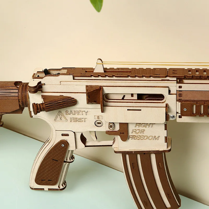 DIY 3D Wooden Puzzle Gun M416D Miniature Model Kits Assembly Jigsaw Puzzles for Friends Boys Birthday Gifts Home Decoration