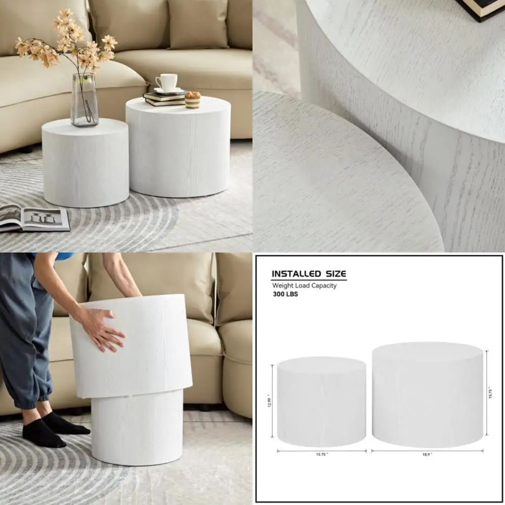 Pair of Round Coffee Tables, Wooden Nesting Tables and Small Circle Side Tables for Living Spaces and Offices