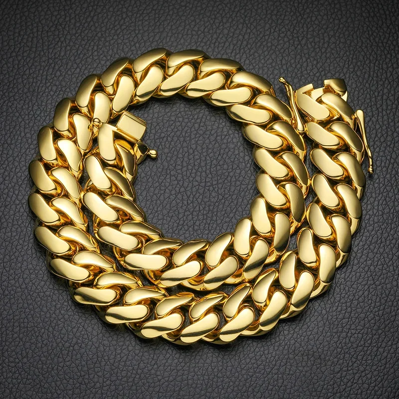 24K 9999 Pure Gold Real Gold Men's 10MM 12mm Smooth Large Cuban Chain Butterfly Buckle Necklace