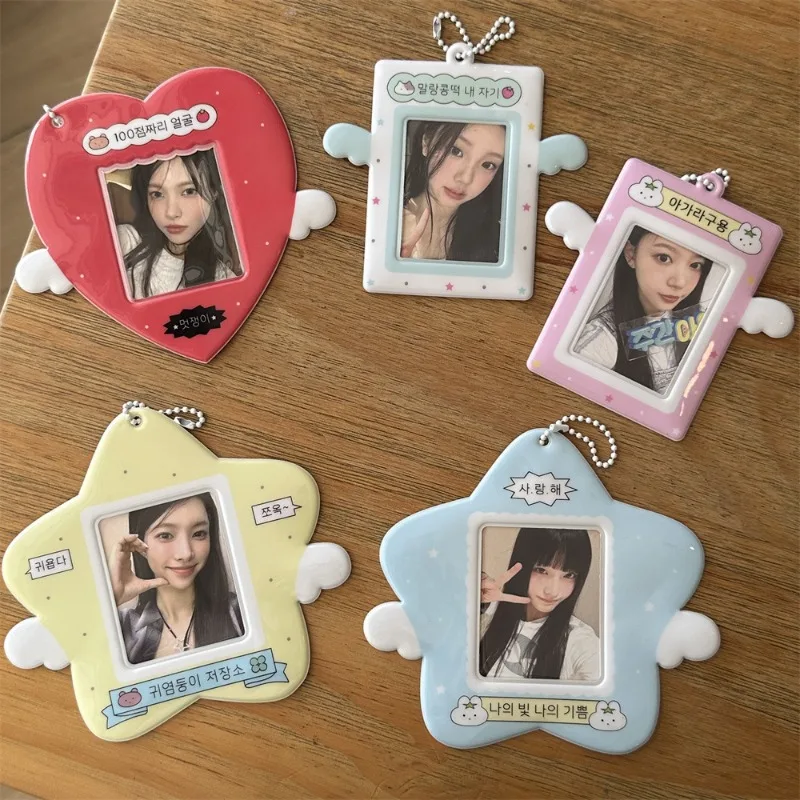 Ins Korean Style Cute Bear Bunny Angel 3 Inch Photo Card Holder Idol Photocard Storage Case Student ID Card Display Pendant
