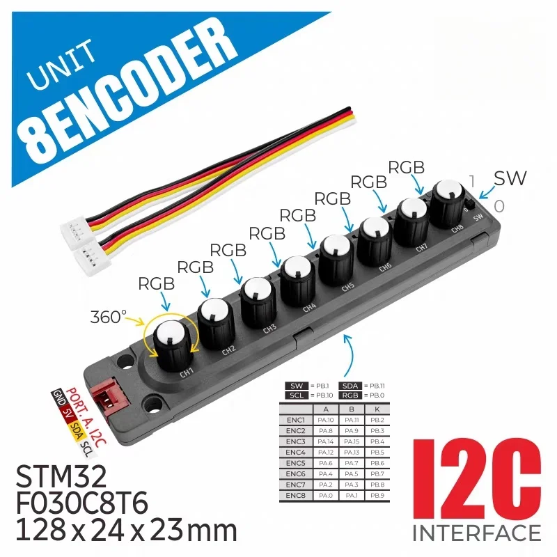 Official M5Stack Unit 8Encoder 8-Channel Rotary Encoder Multi-Channel Switch Control STM32