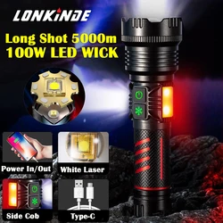 Super Power LED Flashlight Torch with 100W Wick and Double Side Lights Lighting Distance 5000m Waterproof Tactical Hunting Light