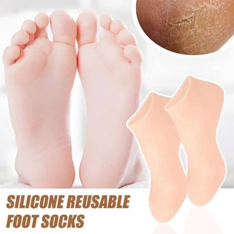 زوج واحد من الجوارب المرطبة المصنوعة من السيليكون للنساء، جوارب جل ناعمة، جوارب باديكير للسبا للسيدات، أقدام جافة لتنعيم البشرة الخشنة والعناية بالقدم